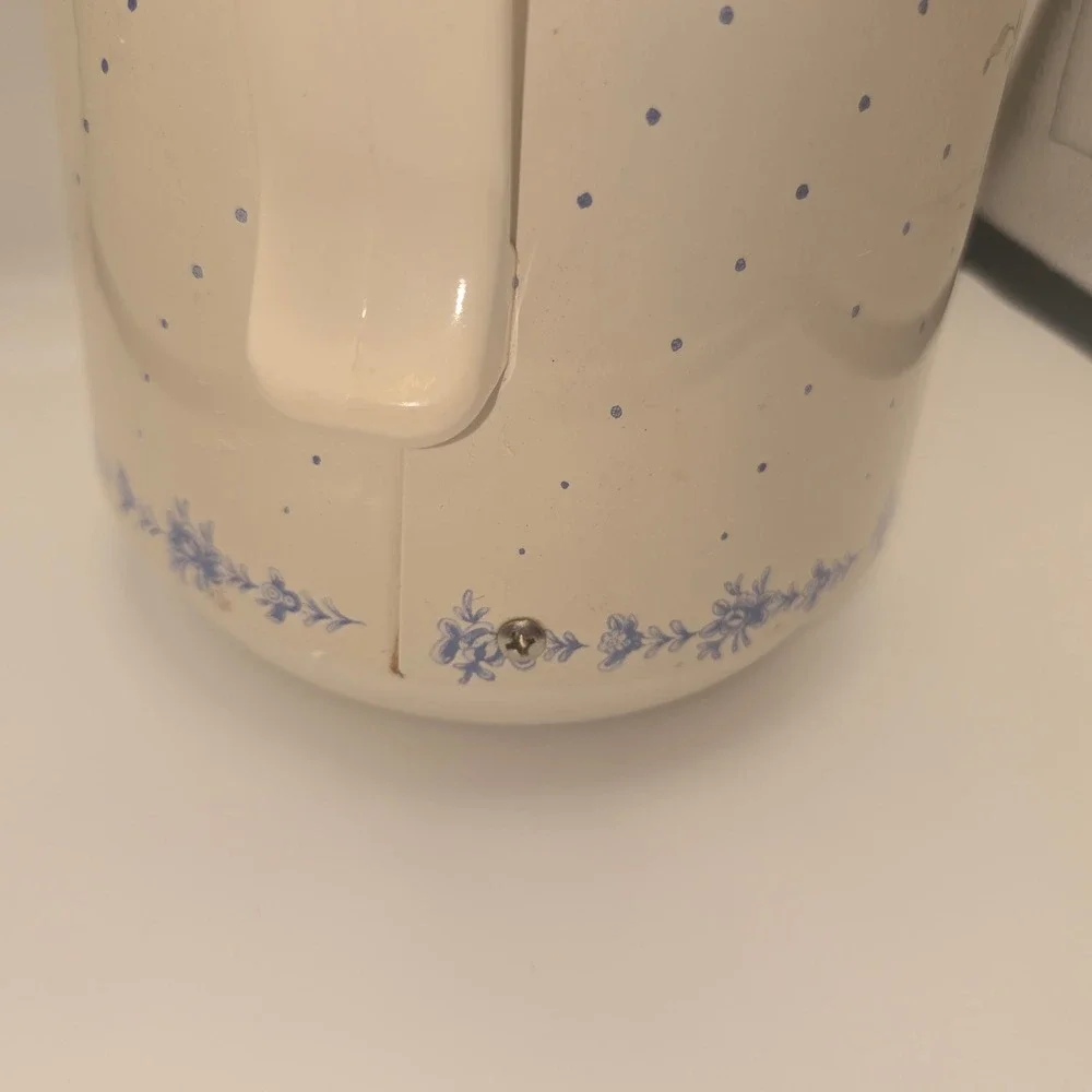 Vintage Nikko Ceramics Thermal Carafe Blue Floral Polka Dot Insulated Pitcher